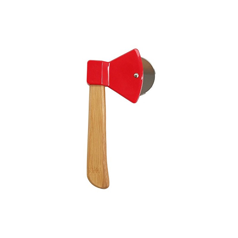 Axe Pizza Cutter with Bamboo Handle and Sharp Rotating Blade