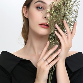 CASSIECA 20 Pieces Silver Rings Set Adjustable Finger Rings Open Knot Various Stackable Joint Tail Beach Butterfly Heart Jewellery for Women Girls, High-quality alloy with white gold plated