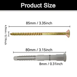 38 Pcs Heavy Duty Screws with Nylon Plugs, （4.9x85mm）& Wall Plug Set（8x80mm), Various Purposes Masonry Screws for Brick Wall