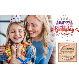 Birthday Heart Bracelets Gifts for Happy Birthday gift Girls, Pink Natural Stone Heart Charm Bracelets Gifts for Happy Birthday Girl Daughter Granddaughter Sister Niece (Happy Birthday)