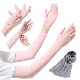 fortulux Women's Arm Cover, UV Protection, Cooling Sensation, Long, Full Coverage to Fingertips, Flip Specifications, Sun Protection, UPF+50, Pink