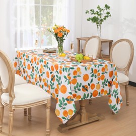Softalker Summer Tablecloth Rectangle - Waterproof Orange Flower Decorative Table Cloths, Stain Resistant Wrinkle Free Fabric Table Covers for Dinner/Party/Picnic/Indoor/Outdoor, 60 x 102 Inch