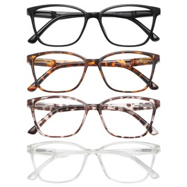 Przene 4 Pack Blue Light Blocking Reading Glasses,Square Cat Eye Readers for Women Men with Spring Hinge 3.5