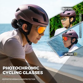 KAPVOE Cycling Glasses, Self-tinting Sunglasses, Men and Women, Mountain Bike Sunglasses, Sports Glasses, UV Protection for Fast Cycling, Running, MTB
