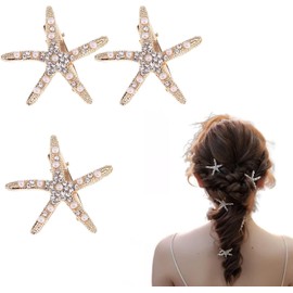 QHFlashbuy Starfish Hair Clips, Pack of 3 Girls Flower Girl Accessories, Wedding, Non-Slip Hair Clip, Diamond Hair Clip, Hair Pin for Women and Girls