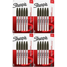 Sharpie Permanent Marker, Fine Point, Black, 4 Pack of 5