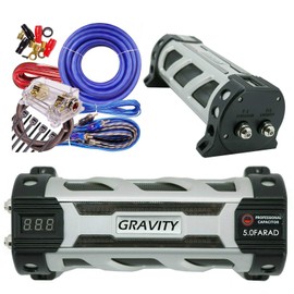 Gravity GR5.0 Car Audio Battery Stiffening Portable Power 5 Farad Capacitor and Completed 5000 Watts 0 Gauge Amplifier Installation Wiring Kit Blue BGC0XLB