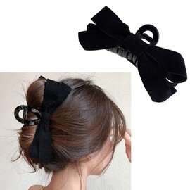 Black Velvet Hair Bow Claw Clip for Women Girls Bowknot Hair Claw Jaw Clips Barrettes for Thick Thin Hair Nonslip Bow Claw Clamps Hair Clips for Women Bowknot Bow Hair Claws