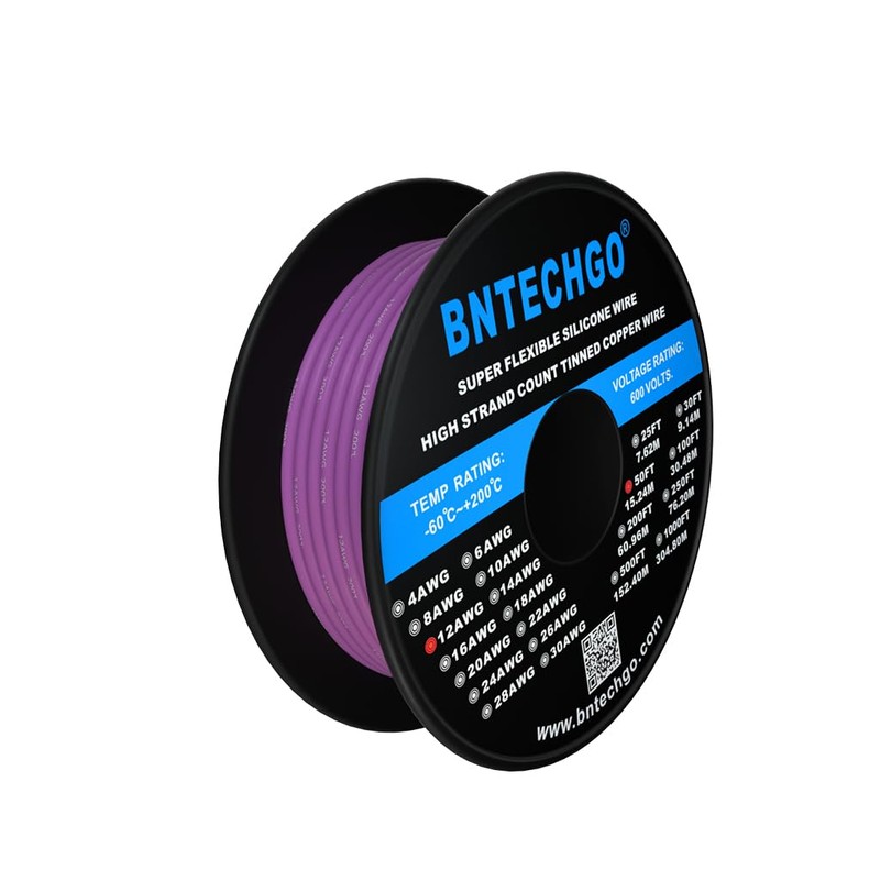 BNTECHGO 12 Gauge Silicone Wire Spool 50 ft Purple Flexible