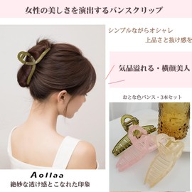 Aollaa Hair Clip, Hair Barrette, Elegant 3-Piece Set, Large, Popular Korean Style, Stylish Hair Ornament, Hair Claw, Natural Color, Firm Hold, Hair Accessory, Hair Closure Clip, Hair Arrangement, 3