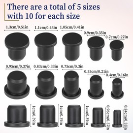 Rubber Plugs for Round Holes, 50 Pcs 5 Sizes Waterproof Black Rubber Hole Plugs Soft Flexible Silicone Hole End Covers Fit for 4-9.5mm Inner Diameter Bottles Pipes Flower Pots