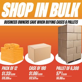 Arkwright Microfiber Cleaning Cloths - (Case of 180) Large Lint & Streak-Free Drying Wash Towels, 300 GSM Super Absorbent & Quick Dry, Perfect Cleaner for Car, Glass, and Window, 16 x 16 in, Orange