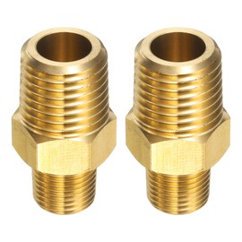 sourcing map 2pcs Brass Pipe Fitting 1/4" NPT x 1/8" NPT Male Brass Hex Nipple Pipe Extension Adapter Pipe Nipples Connectors for Shower, Oil, Water Line