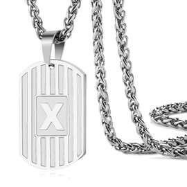 Rajputana Initial A-Z Letter Pendant Necklace for Men Hypoallergenic Dog Tag Chain Necklace Non-Fading Stainless Steel Chain 24 Inches, Stainless Steel, No Gemstone