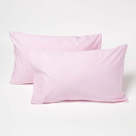 HOMESCAPES Pink Kid’s Pillowcases 60 x 40 cm 2 Pack 100% Egyptian Cotton Percale Soft Hypoallergenic Children’s Pillow Cases with Envelope Close Breathable Easy Care 200 TC 400 Thread Count Equiv