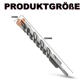 METOTY SDS Plus Drill Bit 30 mm x 260 mm, with 4 Carbide Cutting Edges, Head with Coating, Masonry Drill, Hammer Drill, Concrete Drill, for Stone, Concrete, Natural Stone, Brick Wall