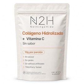 N2H Colágeno Hidrolizado Bovino + Vitamina C, Péptidos de Colágeno Tipo I y III, 500 g, 50 Porciones de 10 g, Sin Sabor Sin Azúcar ni Maltodextrina, A