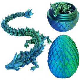 GJKLO Dragon Cuddly Toy, Winged Dragon in Surprise Egg, Funny Adult, 3D Printed Fantasy Dragon, Ideal for Christmas, Easter, Birthdays, Holiday Decoration (Green), Green, L