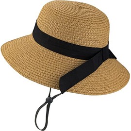JowTreex Girls Wide-Brim Straw Sun Hat Foldable Summer Beach Cap Adjustable Floppy Hats with Bowknot (as8, Age, 5_Years, 9_Years, 5-9 Years, Khaki)