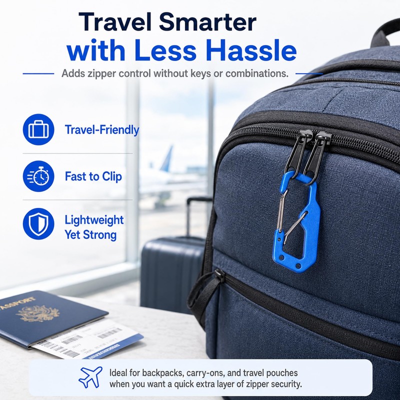 Anti Pickpocket Zipper Lock for Backpacks, 3-Shaped Dual Spring Carabiner