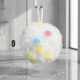 1 Pack Pink Soft Exfoliating Bath Loofah Sponge, Mesh Shower Pouf Body Scrubber with Hanging Rope, Rich Lather Cleansing Sponge for Men Women Kids Sensitive Skin