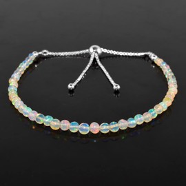 AA+ Natural Ethiopian Opal Gemstone Beads Bolo Bracelet, Adjustable Slider Chain, Energy Stones, Chakra Healing Crystals, Silver Plated, Gift for Women, Birthstone, Gemstones Jewelry,10 inch