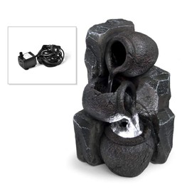 Serene Life Premium SereneLife Table Waterfall Fountain (2-Tier), Cascading Tabletop Water Decoration, Indoor, Outdoor, Patio or Garden Use, Adjustable Water Pump Included (SLTWF25LED)