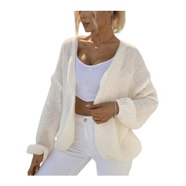 Floerns Women's Long Sleeve Open Front Knitted Cardigan Sweater Loose Outwear White Medium