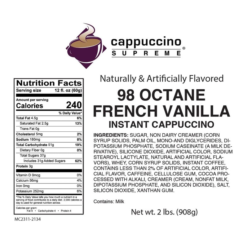 Cappuccino Supreme 2 lb bag 98 Octane Instant Cappuccino Mix