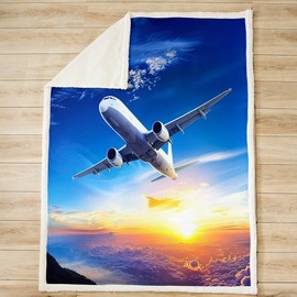 Feelyou - Cobija de vellón suave y mullida con diseño de avión para sofá, cama y sillón, cobija de felpa suave y mullida con avión volando, viaje, decoración para habitación de bebé, 76 x 102 cm