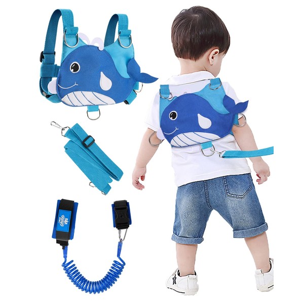 Lehoo Castle Reins for Toddlers Boys, 4 in 1 Toddler Reins for Walking with Anti Lost Wrist Link, Baby Reins Walking Harness, Toddler Leash Harness (Whale Blue)