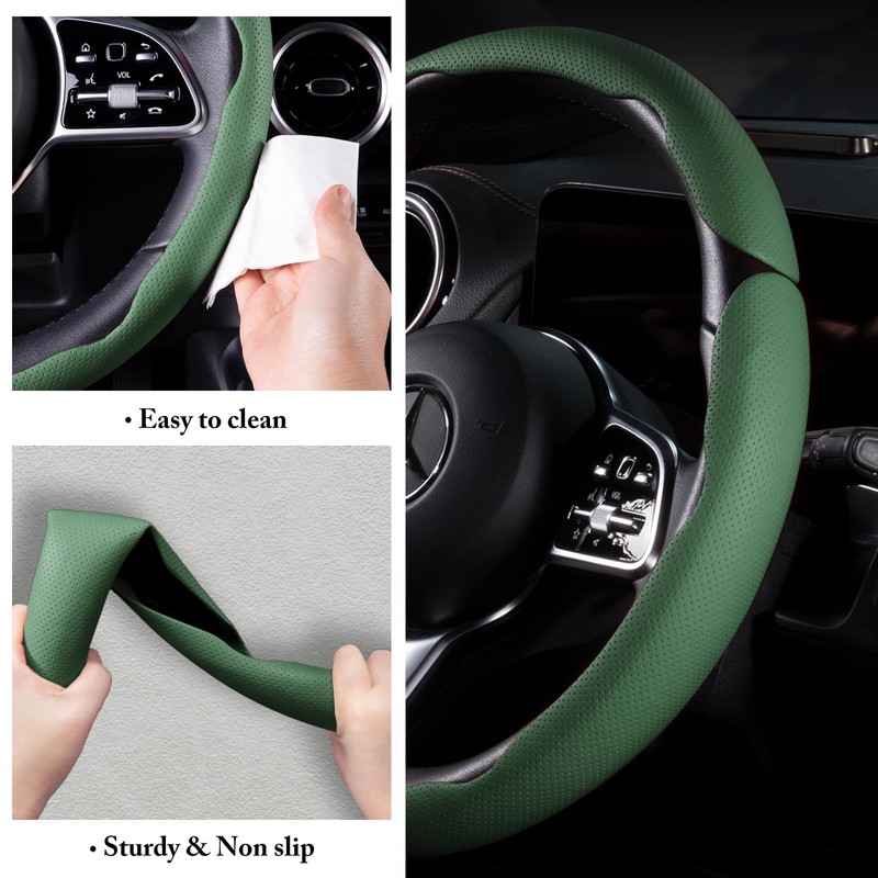 Car Steering Wheel Cover Leather Snap On 3Pcs Steering Wheel