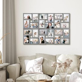 Jerry & Maggie - Marco de collage de 4 x 6, 24 imágenes, marcos de fotos, decoración de pared, marco de 24 ranuras para colgar en la pared para fotos de 6 x 4, color gris