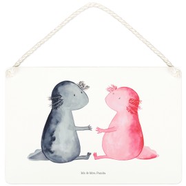 Mr. & Mrs. Panda A4 wooden sign, decorative sign Axolotl love, colour: white.
