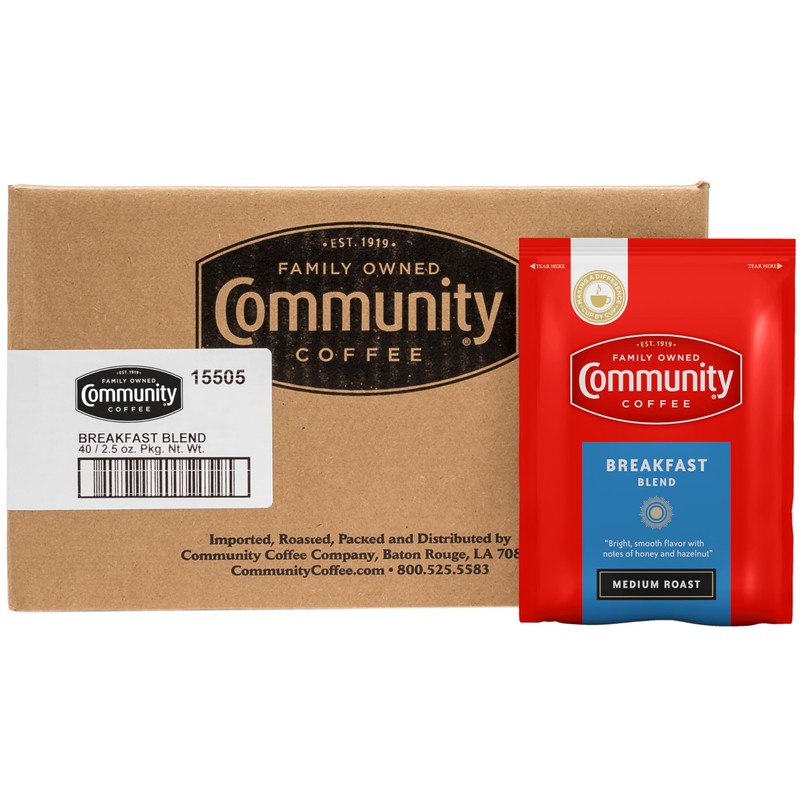 Community Coffee Ground Coffee Packets, Breakfast Blend Medium Roast, Pre-Measured