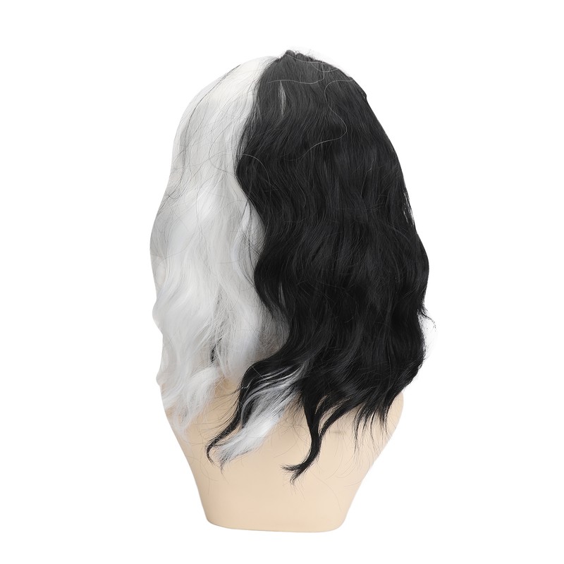 Black and White Short Curly Wig Women Cosplay Party Shoulder