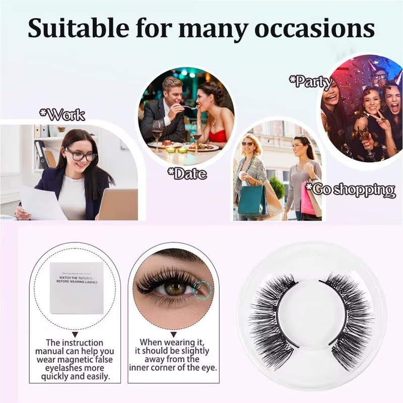 Magnetic Eyelashes with Applicator, No Glue Needed Reusable Magnetic Lashes,
