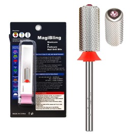 MagiBling Crystal Top Large Barrel 3/32'' Nail Drill Bits, Safety Cross Cut Tungsten Carbide Bit, Left and Right Hand Use, Manicure Pedicure Cuticle Gel Polishing, Remove Gel fast, Fine.