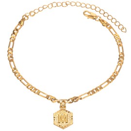 Initial Ankle Bracelets for Women Men, 18K Gold Silver Figaro Cuban Link Anklet Bracelet for Women Custom Name Gold Anklet with Initials