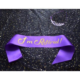 Officially Retired Purple Tiara and Sash Crown Gifts for Women Mom Aunt Sister Friend Retirement Party Supplies Decorations