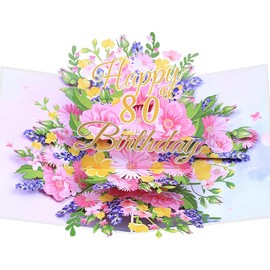 80th Birthday Card, Elegant Pop Up Cards with 3D Design Flowers for Women, Includes Note for Personal Wishes - Perfect Birthday Gifts for Her, Mom, Girlfriend (80th Birthday Card)