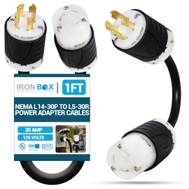 IronBox Electric NEMA L14-30P to L5-30R Power Adapter Cables - 30A, 125V, 10/3 SJOOW - UL Listed Twist Lock Plug Adapter Cord - Heavy Duty Plug and Connector for Generator, RV & More (1ft, Custom)