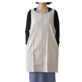 AOBBYBBS Soft Cotton Linen Apron Solid Color Halter Cross Bandage Aprons Japanese Style X Shape Double Pockets Kitchen Cooking Clothes Gift for Women Chef Housewarming -Beige
