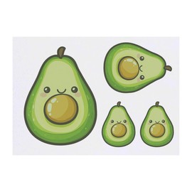 4 x 'Kawaii Avocado' Temporary Tattoos - Water Resistant, Skin-Safe, Non-Toxic Transfers, Mixed Sizes (TO00077920)