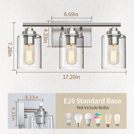 Bathroom Vanity Light Over Mirror,Vanity Light for Bathroom,Bathroom Light Fixture Wall Sconce Lighting for Bedroom,Living Room (Nickel, 3-Light)