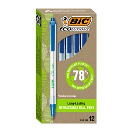 BIC Ecolutions Clic Stic Blue Ballpoint Pens, Medium Point (1.0mm), 12-Count Pack, Retractable Ball Point Pens Made from 78% Recycled Plastic