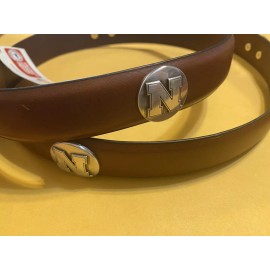 Brown Genuine Leather Belt with University Of Nebraska Conchos 28, 30, 32, 46