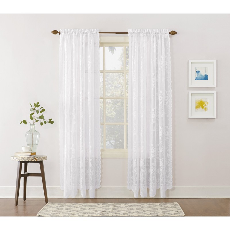 No. 918 Alison Floral Lace Sheer Rod Pocket Curtain Panel,
