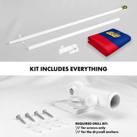 UD_G128 Combo Pack: 6 Ft Tangle Free Aluminum Spinning Flagpole (White) & Liechtenstein Liechtensteiner Flag 3x5 Ft, LiteWeave P