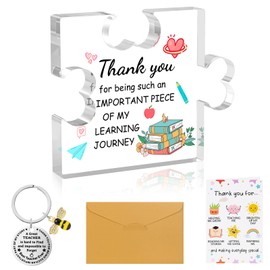 Teacher Gifts, Heart Shaped Acrylic Plaque Teacher Keyring Gifts with Gold Envelope Thank You Stickers, for Christmas Birthday Thanksgiving Thank You Teacher